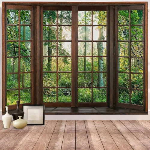 Miniatura 13 de Aidatain Tapiz Natural de Bosque Verde Escenario de Ventana Tapiz Estético de Pared para Dormitorio Franela 40" L x 30" A Manta de Playa Sala