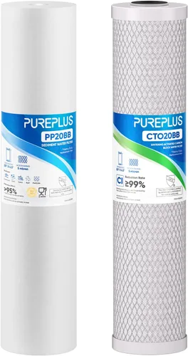 Miniatura 14 de PUREPLUS Kit combinado de cartucho de filtro de agua de 3 etapas para toda la casa de 4.5 x 20 pulgadas con sedimento, KDF y carbón activado