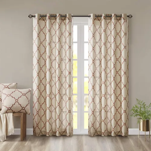 Miniatura 12 de Madison Park Saratoga - Cortina individual para ventana con filtro de luz, estampado de calado, 1 panel con ojales en la parte superior, para sala