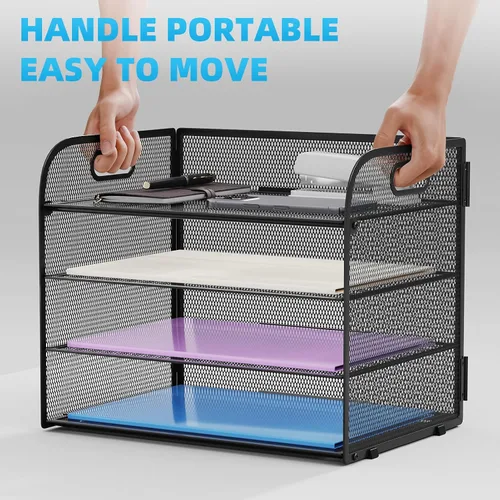 Miniatura 5 de Marbrasse Organizador de Papel de 4 Niveles Bandeja para Cartas - Organizador de Archivos de Escritorio de Malla con Asa, Organizador Clasificador