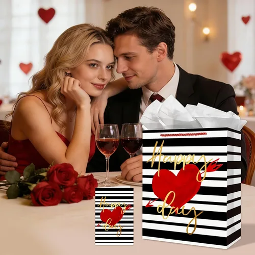 Miniatura 2 de FaCraft Bolsas grandes de regalo para el día de San Valentín con asas para novio y niños, bolsa de regalo de corazón para aniversario, bodas