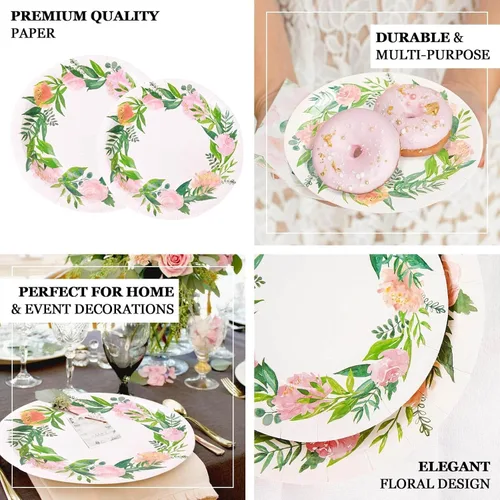 Miniatura 4 de Efavormart - Paquete de 25 platos de papel de primera calidad de flores primaverales de 9 pulgadas; platos llanos desechables de alta resistencia