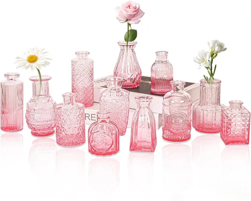 Miniatura 12 de Juego de 4 jarrones de cristal para brotes, pequeños jarrones de flores transparentes vintage como centros de mesa para mesa a granel, lindos mini