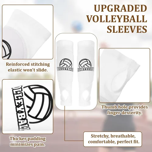Miniatura 3 de Ymapinc Mangas de voleibol para brazos, mangas protectoras acolchadas con orificio para el pulgar, diseño transpirable y ligero para hombres y Blanco