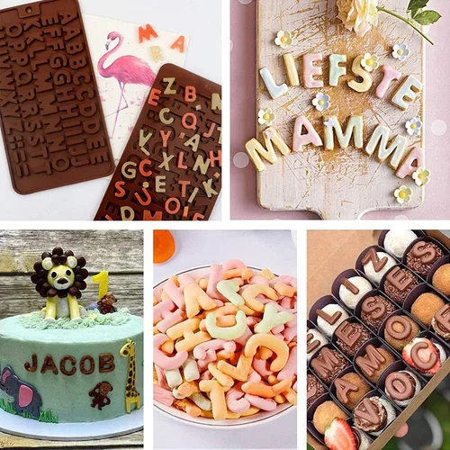 Miniatura 2 de Molde de silicona para chocolate con letras, 2 moldes de silicona antiadherentes, perfectos para decoración de pasteles, fiesta de cumpleaños