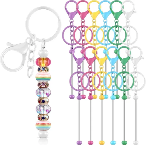 Miniatura 8 de Tondiamo 12 llaveros con cuentas, barras a granel, llavero de metal con cuentas en blanco para manualidades, regalo de bricolaje