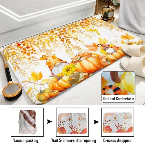 Miniatura 8 de Lutto Cortina de ducha de otoño para baño, juego de baño de otoño con cortina de ducha y alfombras, cortinas de ducha de calabaza de Acción