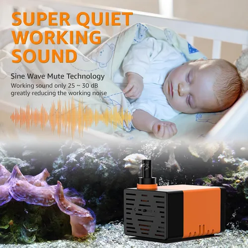 Miniatura 5 de Bomba sumergible para fuente, una bomba de agua ultra silenciosa de 100 GPH, 120 V 60 HZ, cuenta con un diseño desmontable y es adecuada