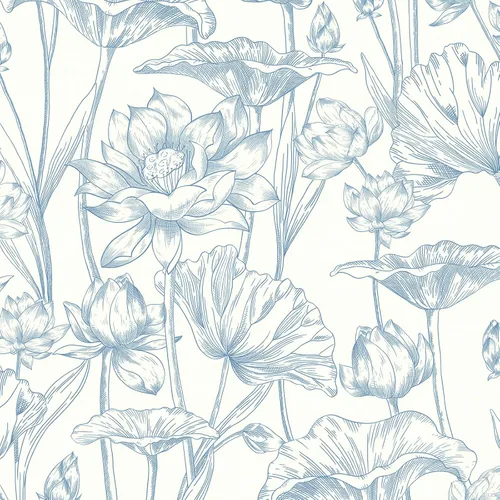 Vinjiasin Papel tapiz autoadhesivo para despegar y pegar, papel de contacto floral azul moderno, papel de pared de loto para baño, dormitorio,