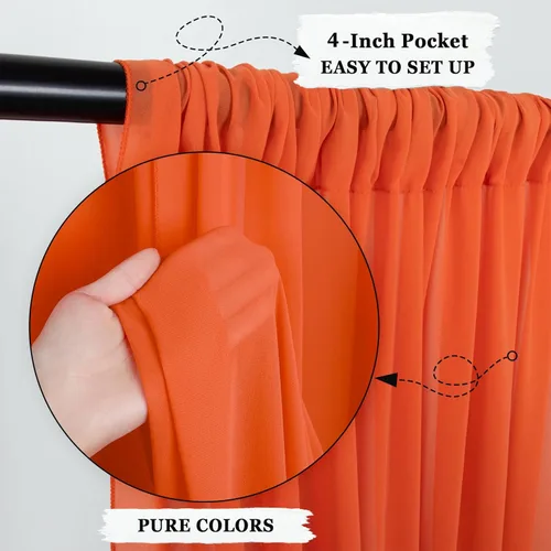 Miniatura 5 de DUOBAO Cortina de gasa naranja transparente de 10 pies, 2 paneles de 29 x 120 pulgadas, cortinas de tela de gasa para ceremonia de boda, cortinas