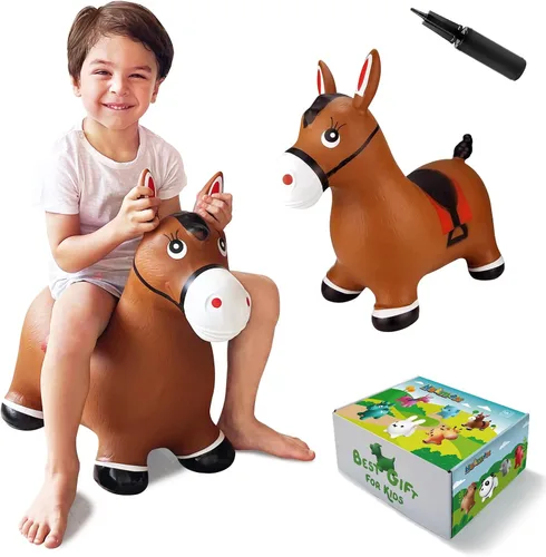 Miniatura 8 de HotMax Caballo hinchable, tolva inflable de animales que rebotan para niños pequeños o niños, juguetes de salto de goma para niños o niñas, regalo