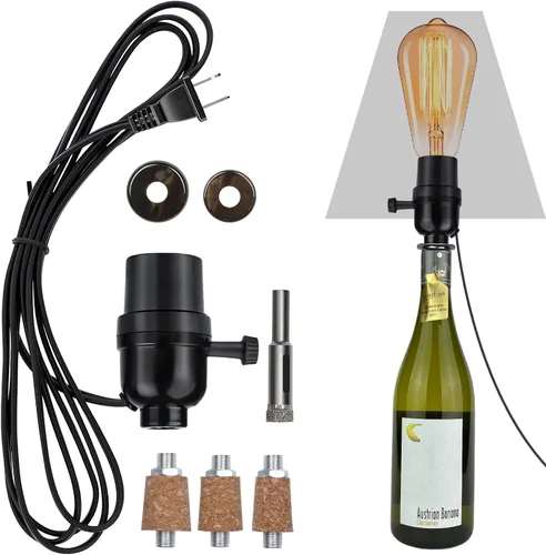 Miniatura 14 de Kit de lámpara de botella Aokpsrt con broca de vidrio de 9mm DIY Kit de lámpara para botellas de licor con enchufe deslizante y cable