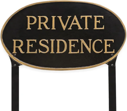 Miniatura 15 de Montague Metal Products Letrero de residencia privada – Placa de metal ovalada blanca y negra con estaca para césped, 8.5 x 13 pulgadas, letrero