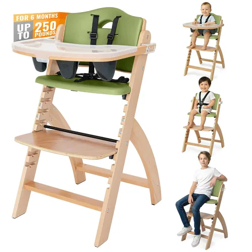 Miniatura 14 de Abiie Beyond Junior - Silla alta de madera con bandeja - Silla alta ajustable y convertible para bebés y niños pequeños - 6 meses a 250 libras