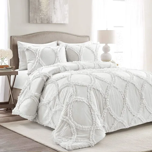 Miniatura 12 de Lush Décor - Juego de Cubrecama con falda de volantes para cama sencilla, estilo Shabby Chic, juego de 2 piezas, Poliéster, Blanco, King