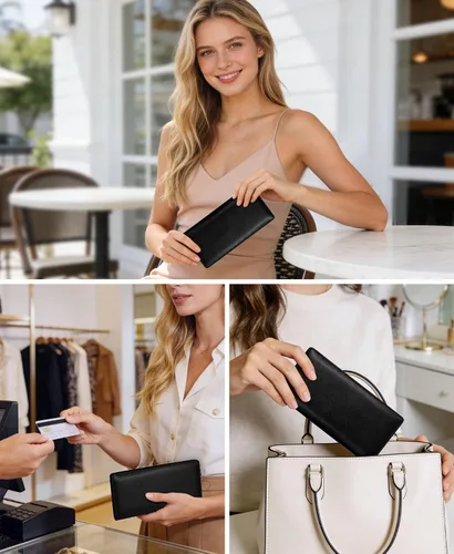 Miniatura 2 de Immaturus Cartera de Mujeres, Carteras de Tarjetas delgadas con bloqueo RFID, Organizador de Tarjeta de Crédito de Cuero PU doble con cremallera