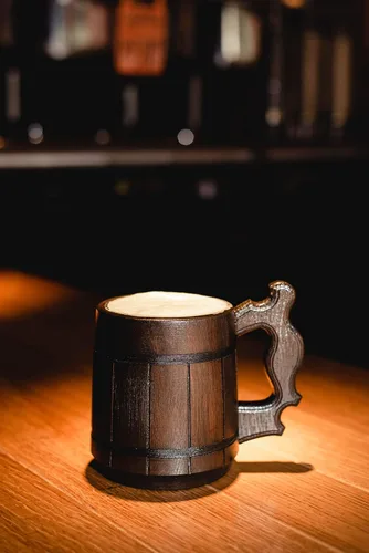 Miniatura 8 de Taza de madera hecha a mano de 20 onzas, taza de acero inoxidable tallada de cerveza natural, color marrón antiguo, taza de cerveza tallada