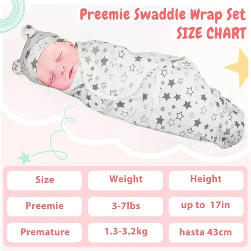 Miniatura 2 de Buryeah Paquete de 4 Mantas Envolventes para Bebés Prematuros con Gorro para Bebés Niños y Niñas de 3-7 Libras, Ropa para Recién Nacidos Prematuros