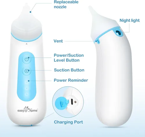 Miniatura 3 de Easy@Home Aspirador nasal eléctrico para bebé con luz nocturna LED, 3 niveles de succión ajustables y recargable por USB - ENA102