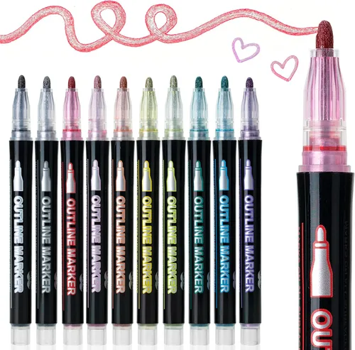 Mr. Pen - Marcadores de contorno de doble línea, 10 colores, marcadores metálicos de contorno automático, bolígrafos de contorno, bolígrafos para