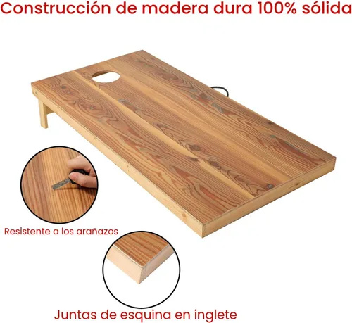 Miniatura 2 de UKASE Juego de Cornhole de Madera Maciza de Tamaño Reglamentario Portátil con Bolsas de Frijoles, Juego de Lanzamiento con Superficie de Veta
