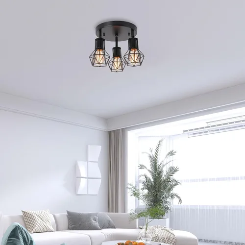 Miniatura 3 de Lámpara de techo de montaje empotrado de 3 luces, lámpara de techo industrial para cocina, E26, color negro, para comedor, pasillo, entrada
