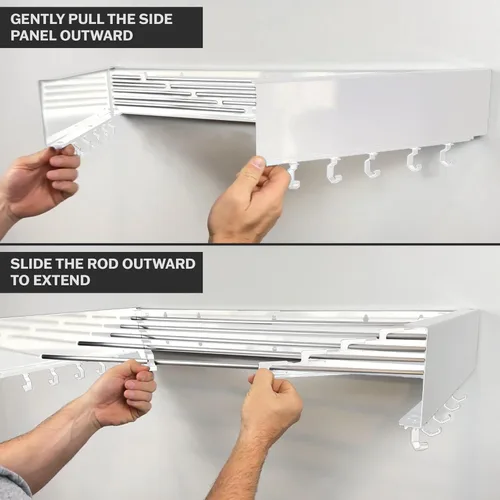 Miniatura 6 de Estante de secado de ropa montado en la pared, retráctil y plegable, 80 cm de ancho, 4 metros lineales, 5 varillas de aluminio resistentes, Blanco