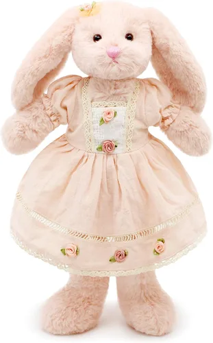 Miniatura 2 de Oitscute Pequeño y suave conejo de peluche de 15 pulgadas, juguete para bebés y niñas (conejo rosa con vestido vintage rosa)