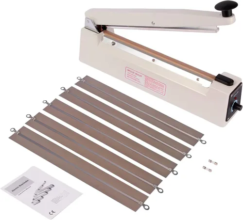 Sellador de impulso comercial de 12 pulgadas - Máquina de sellado térmico manual con tira de 0.118 in, cuerpo de aluminio para envases de plástico,