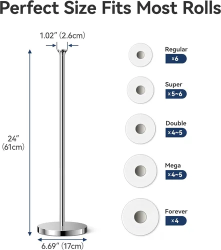 Miniatura 3 de Soporte para papel higiénico (con función de reserva), soporte de almacenamiento de rollos de repuesto independiente, acero inoxidable, diseño