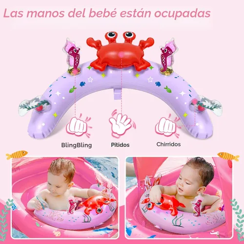 Miniatura 3 de LAYCOL Baby Pool Float with Canopy UPF50+, 120°Adjustable Sun Protection and Anti-Tip Safety Seat, Inflatable Toddler Floaties Infant Pool Float Rosa