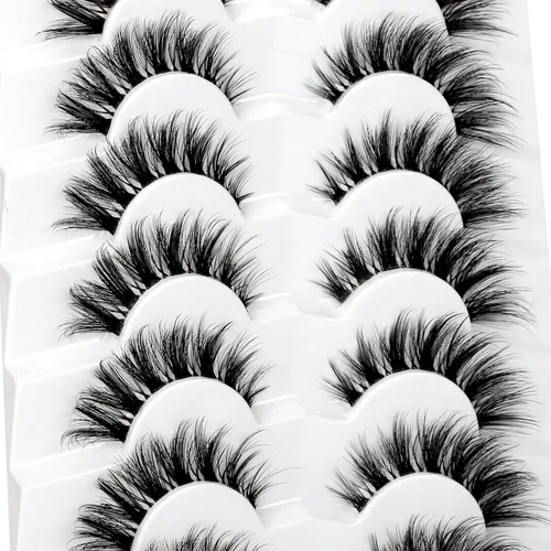 Miniatura 102 de Pooplunch - Pestañas postizas finas de visón sintético, estilo ojo de gato, naturales, cruzadas, tipo racimo, efecto 8D de volumen, tiras