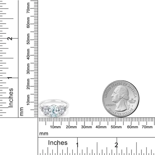 Miniatura 3 de Gem Stone King Anillo de compromiso de oro blanco de 10 quilates con topacio blanco aguamarina y diamante con acento de 3 piedras para mujer