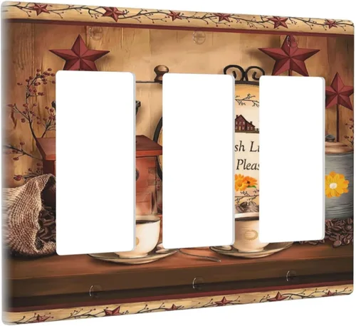 Miniatura 117 de Farmhouse Coffee Primitive Coffee Bean Kitchen 3 Gang Triple Interruptor de Luz de Palanca Cubierta de Placa de Pared Placa Frontal Eléctrica Café