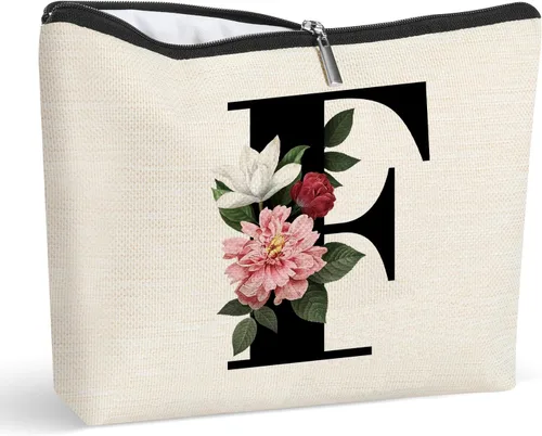 Miniatura 11 de Bolsa de maquillaje personalizada con inicial para mujer, bolsa de cosméticos con monograma, regalo de cumpleaños para mamá, regalo de dama
