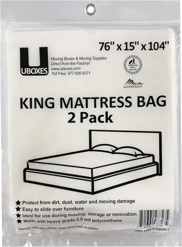 Uboxes Fundas de poliéster para colchón tamaño King, 76 x 15 x 104 pulgadas, 2 unidades (paquete de 1), transparente