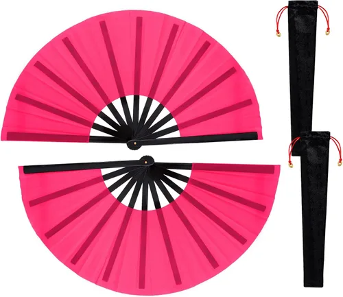 Miniatura 19 de Nydotd Paquete de 2 ventiladores plegables de mano grandes para fanáticos rave, tela de nailon plegable con funda de soporte para hombres y mujeres