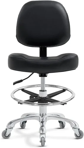 Ainilaily Silla de dibujo alta para escritorio de pie, taburete de tienda con respaldo, taburete de dibujo esteticista con ruedas, silla de altura