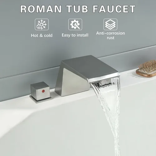 Miniatura 2 de LIWEIKE Grifo romano para bañera, níquel cepillado para bañera con 2 manijas de alto flujo para 3 agujeros