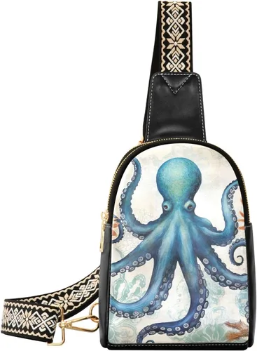 Sling Backpack Octopus Vintage Sling Bag for Women Crossbody Shoulder Bag Leather Fanny Pack Chest Bag for Travel Hiking 202A1788