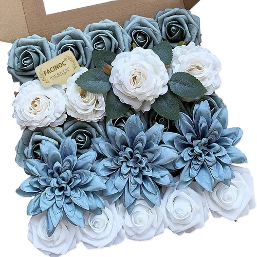 Miniatura 28 de FACINOC Rosas Flores Artificiales Ramo Combo Caja Set para Bricolaje Centros de Mesa de Boda para Mesa Nupcial Baby Shower Fiesta Decoraciones