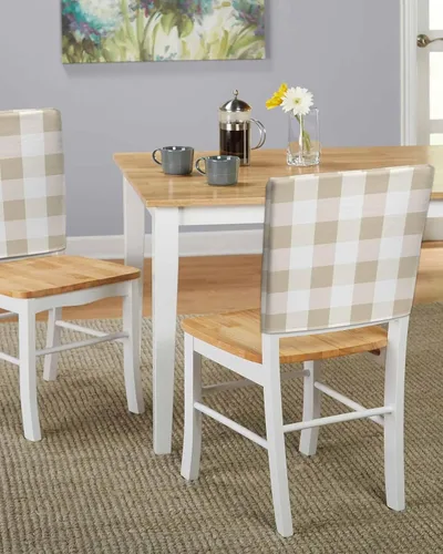 Miniatura 3 de Juego de 4 fundas para respaldo de silla a cuadros de color blanco crema, fundas extraíbles lavables para sillas de comedor, modernas, geométricas