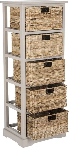Miniatura 8 de SAFAVIEH Muebles Vedette - Torre de almacenamiento de 5 cestas - Negro envejecido - Madera maciza - Diseño de torre de cesta costera - Ideal