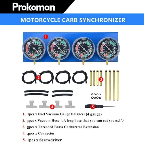 Miniatura 2 de Kit de herramientas sincronizador de carburador para motocicleta; herramienta sincronizadora de carburador con 4 medidores y estuche de plástico