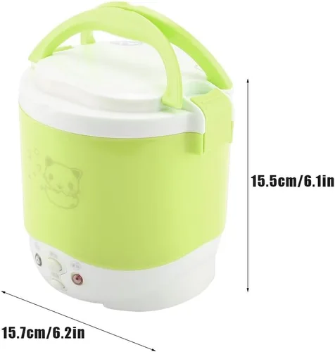 Miniatura 7 de 1L Mini olla arrocera 12V fiambrera eléctrica – Vaporizador de alimentos multifuncional portátil de viaje para coche, camping (verde)