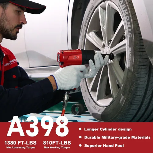 AEROPRO TOOLS Llave de impacto de aire de aluminio de 1/2 pulgada (A398), de doble martillo con 1380 pies-libra de torque máximo de aflojamiento,