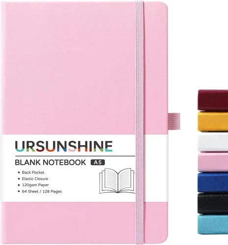 Miniatura 12 de Cuaderno punteado, diario, 5.3 x 8.26 pulgadas, tapa dura, prémium, papel grueso, doble espiral, bandas, cuero negro sintético, lazo para bolígrafo