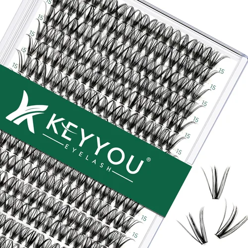 Miniatura 14 de Kit de extensión de pestañas DIY KEYYOU 300 piezas, kit de racimos de pestañas con removedor de pegamento y aplicador, fácil de usar