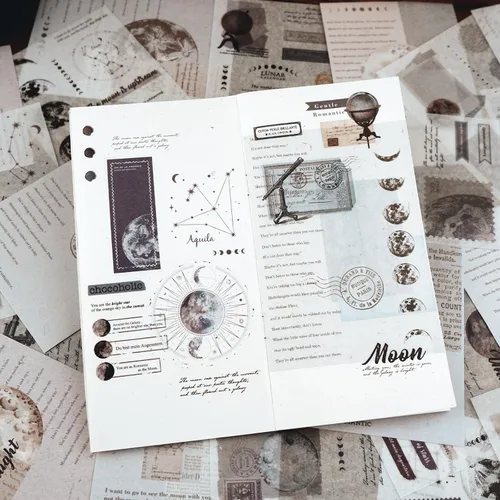 Miniatura 6 de Dizdkizd Calcomanías Washi con Temática Celestial para Journaling, Libro de Calcomanías de Efímera Vintage con 180 Calcomanías de Planetas y 20