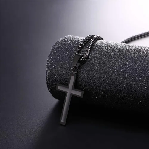Miniatura 4 de U7 Simple Cross Necklace for Men Women, Stainless Steel Silver Black Gold Latin Cross Pendant Necklaces, Custom Engravable, Length 22-24 Inches